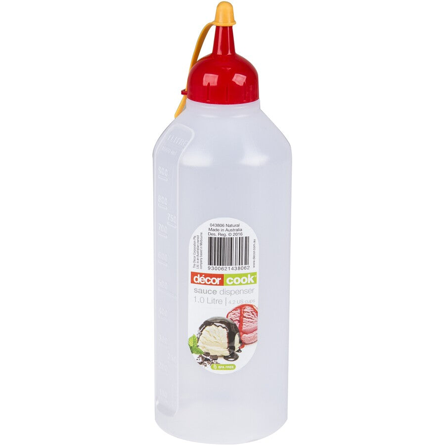 Decor Sauce Bottle 1lt Red Cap 043806-006