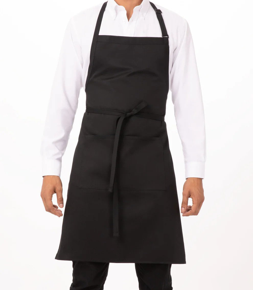 Black Bib Apron with Pocket - Adjustable Strap - F8-BLK
