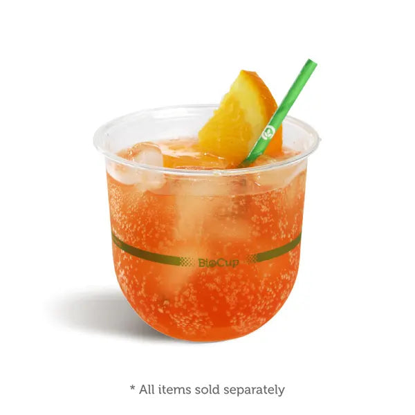 Biopak 360ml Clear Plastic Tumbler - Green Stripe Q-360 50 X 20 Carton