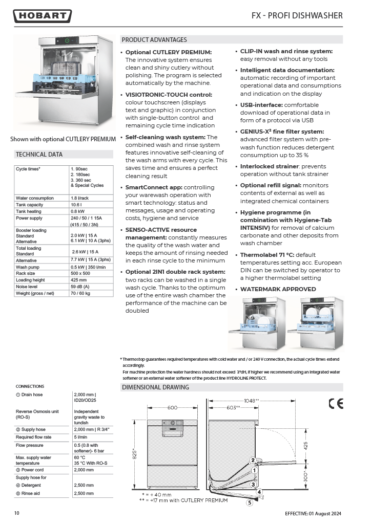 Hobart Profi Undercounter Dishwasher FX-90B